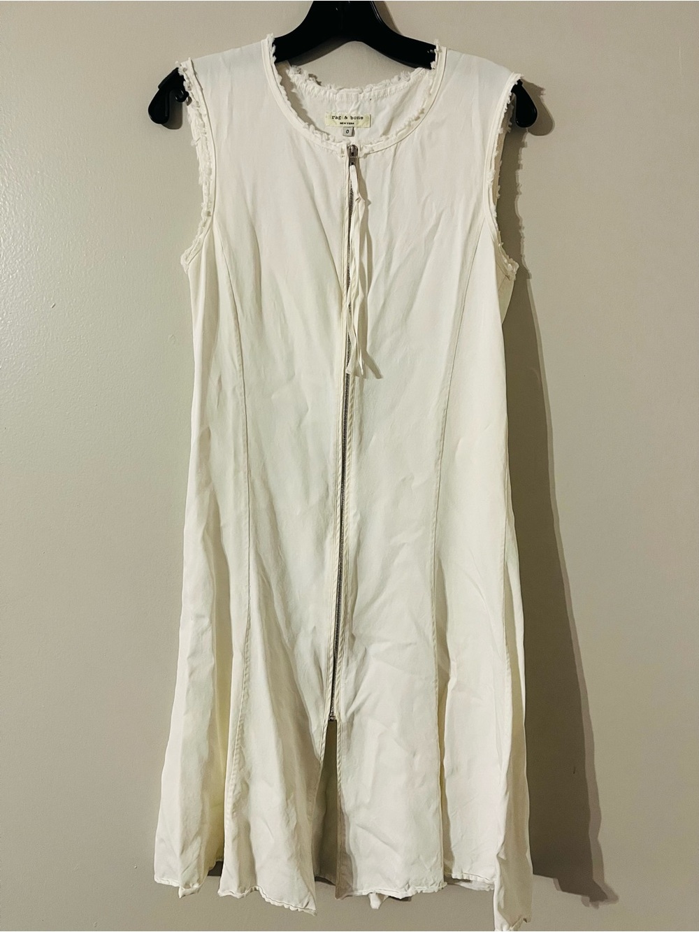 Rag & Bone White Raw Edge Front-Zip Dress 100% Viscose Sz 0